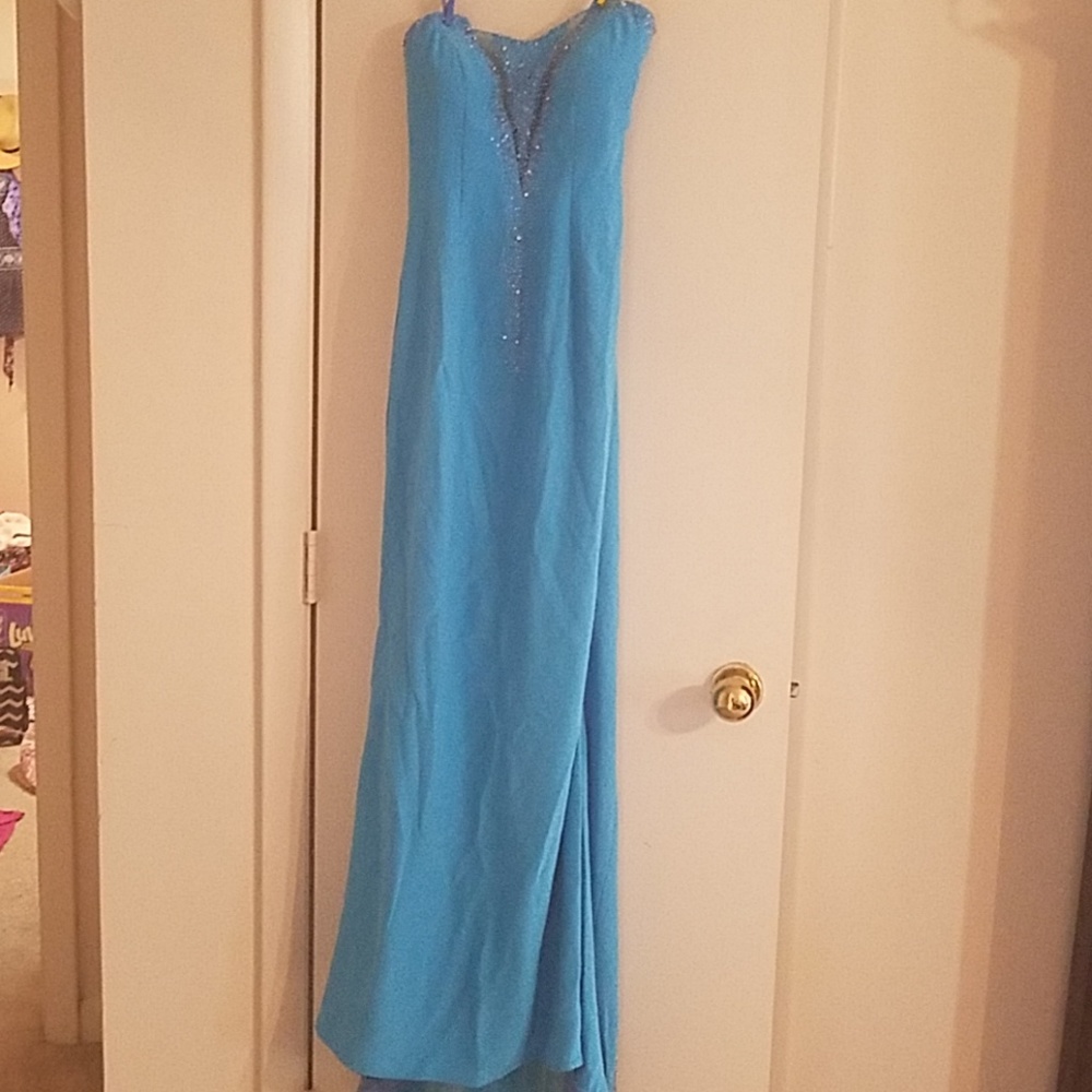 Turquoise beaded prom dress